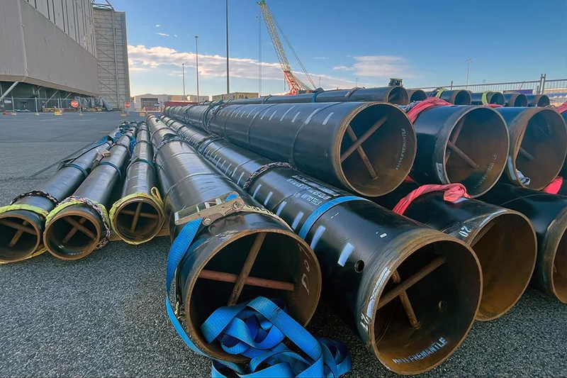 Large steel pipes placed outside