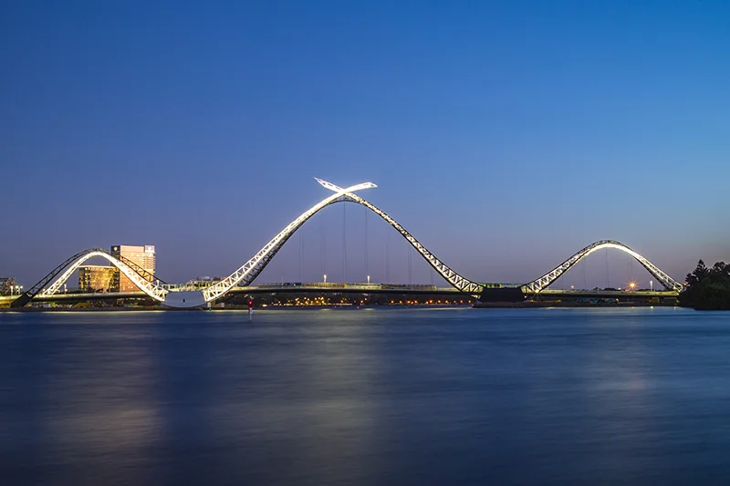 View of the steel swan shaped bridge